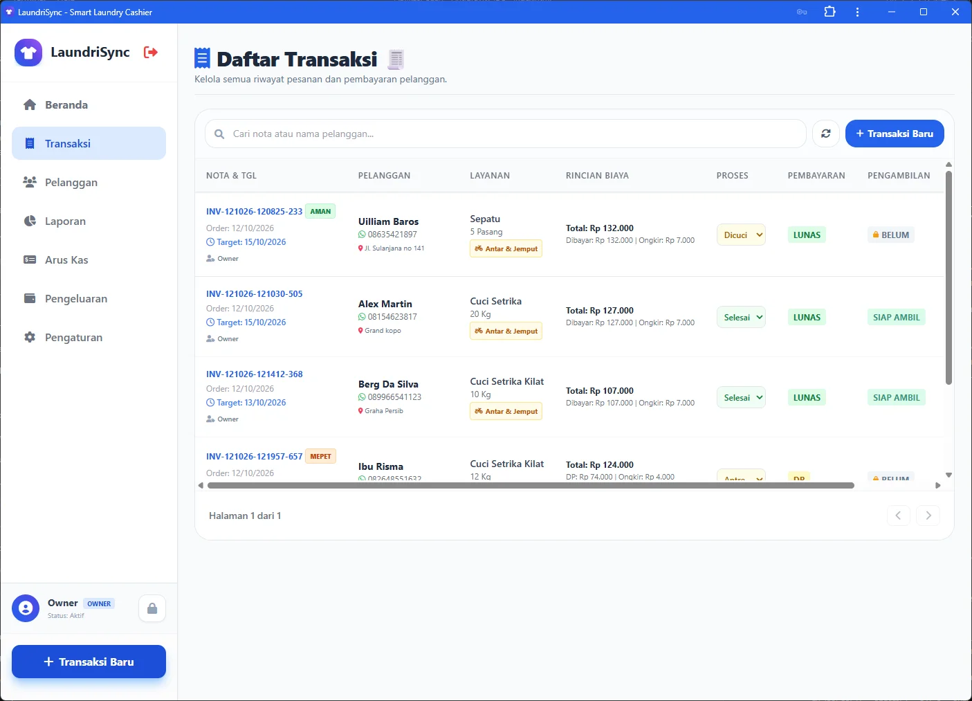 Tampilan Desktop Transaksi Kasir